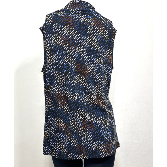 DKNY Geometric Sleeveless Blouse Shoulder Button Detail Career Casual Sz Medium - Picture 2 of 6